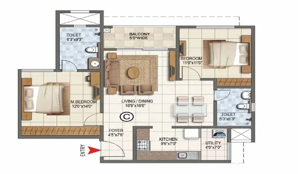 TVS Emerald Avalon 2 BHK Floor Plan