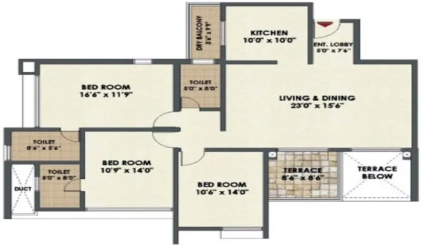 TVS Emerald Avalon 3 BHK Floor Plan