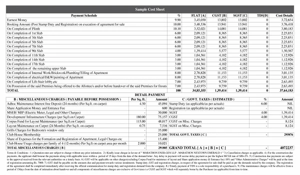 TVS Emerald Avalon Cost Sheet and Charges